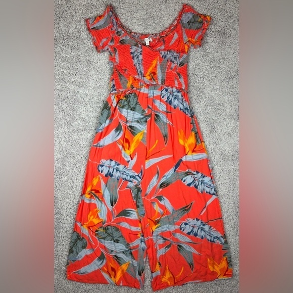 Patrons of Peace Jumpsuit Womens Extra Small Tropical Smocked Top Pockets Wide - Picture 1 of 5